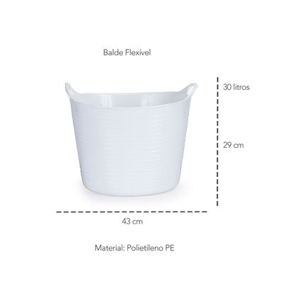 Balde Branco Multiuso Flexivel Cesto Organizador 25L e 30L