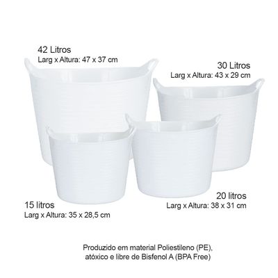Balde 4 Cestos Organizador Multiuso Flexivel 42L 30L 20L 15L