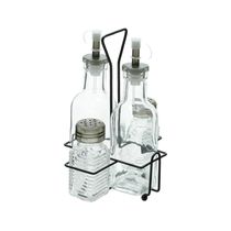 Conjunto Galheteiro de Vidro Lyor 4 Peças com Suporte de Metal Preto Frascos 200ml e 80ml