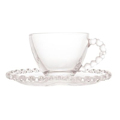 Xícara de Café com Pires Lyor Coração 80ml Cristal Design Romântico Transparente
