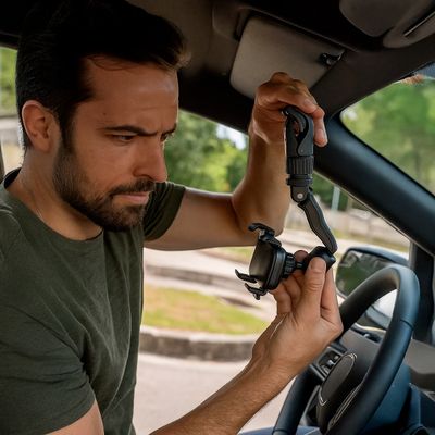 Suporte Gancho Preto Celular Automotivo Rotação 360° - Ajustável e Seguro