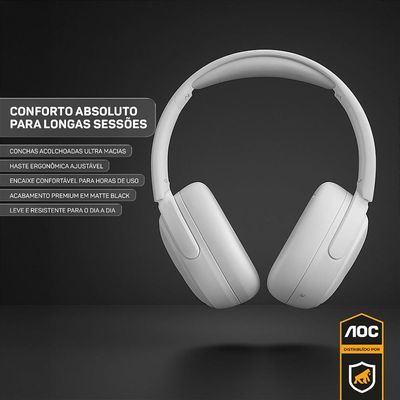 Headphone Bluetooth Wireless com Cancelamento de Ruído ANC - Branco - AOC