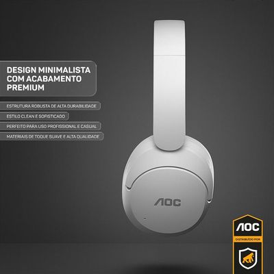Headphone Bluetooth Wireless com Cancelamento de Ruído ANC - Branco - AOC