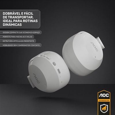 Headphone Bluetooth Wireless com Cancelamento de Ruído ANC - Branco - AOC