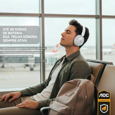 Headphone Bluetooth Wireless com Cancelamento de Ruído ANC - Branco - AOC