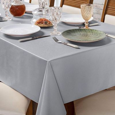 Toalha De Mesa 8 Lugares Térmica Impermeável 1,40 M X 2,50 M 100% Policloreto De Vinila - Cinza