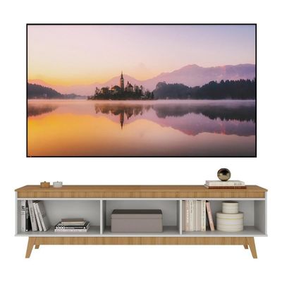 Rack Para Tv Até 80 Polegadas 180cm 3 Portas Retrô Multimóveis MP1103 Madeirado-branco