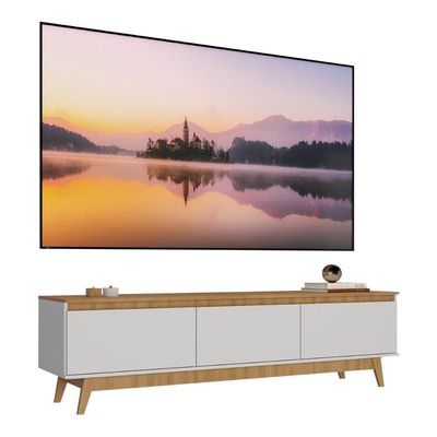 Rack Para Tv Até 80 Polegadas 180cm 3 Portas Retrô Multimóveis MP1103 Madeirado-branco