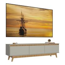 Rack Para Tv Até 80 Polegadas 180cm 3 Portas Retrô Multimóveis MP1103 Off White-madeirado