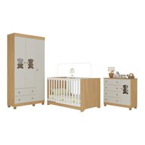 Quarto De Bebê Completo Com Berço Americano 3 Em 1 Fofura Multimóveis MP4653 Madeirado-off White
