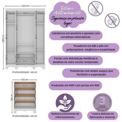Quarto De Bebê Completo Berço Americano 3 Em 1 Colchão Suspiro Multimóveis MP4636 Branco-off White
