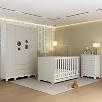 Quarto De Bebê Completo Berço Americano 3 Em 1 Colchão Suspiro Multimóveis MP4636 Branco-off White