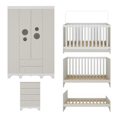Quarto De Bebê Completo Berço Americano 3 Em 1 Colchão Suspiro Multimóveis MP4636 Branco-off White