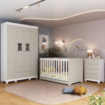 Quarto De Bebê Completo C- Berço Americano 3 Em 1 Colchão Fofura Multimóveis MP4665 Branco-off White