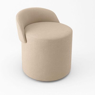 Puff Encosto Redondo Linho Confortável Sala Quarto Moderno Bege