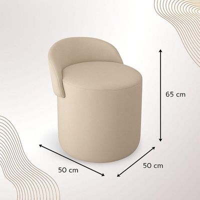 Puff Encosto Redondo Linho Confortável Sala Quarto Moderno Bege