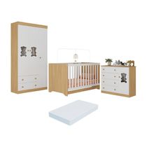 Quarto De Bebê Completo Com Berço Americano 3 Em 1 Colchão Teddy Multimóveis MP4668 Madeirado-branco