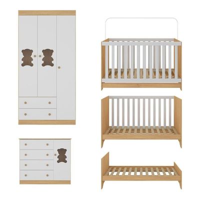 Quarto De Bebê Completo Com Berço Americano 3 Em 1 Colchão Teddy Multimóveis MP4668 Madeirado-branco