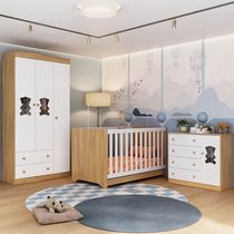 Quarto De Bebê Completo Com Berço Americano 3 Em 1 Colchão Teddy Multimóveis MP4668 Madeirado-branco