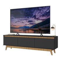 Rack Para Tv Até 75 Polegadas 180cm 3 Portas Retrô Multimóveis MP1102 Preto-madeirado