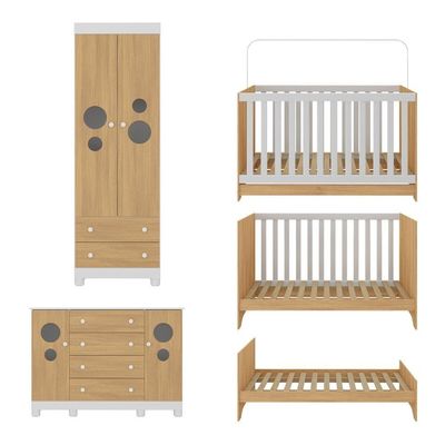 Quarto De Bebê Completo Berço Americano 3 Em 1 Colchão Bombom Multimóveis MP4642 Branco-madeirado