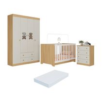 Quarto De Bebê Completo Berço Americano 3 Em 1 Colchão Teddy Multimóveis MP4664 Madeirado-off White