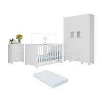 Quarto De Bebê Completo Com Berço Americano 3 Em 1 Colchão Ternura Multimóveis MP4667 Branco