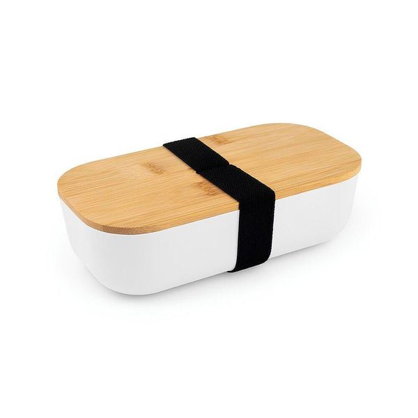 Pote Organizador Lancheira Plástica Armazena 700ml Tampa De Bambu Com Trava Elástico Pote Cor Branca