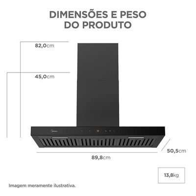 Coifa De Parede 90cm Black Inox Smart Pro Touch Midea MH90M77AT22BW1 110V