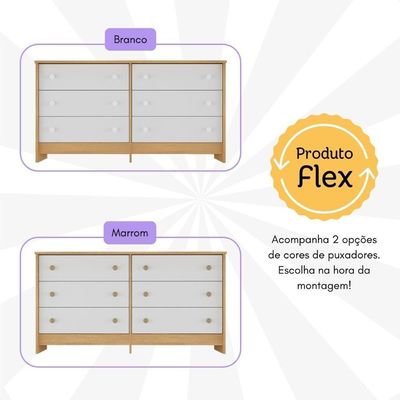 Cômoda Infantil 136cm Com 6 Gavetas Flex Multimóveis MP4262 - Madeirado-branco