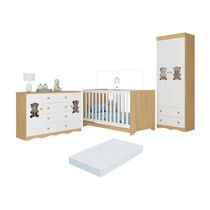 Quarto De Bebê Completo C- Berço Americano 3 Em 1 Colchão Doçura Multimóveis MP4674 Madeirado-branco