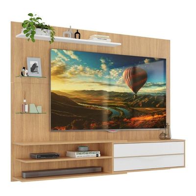 Painel Com Suporte Para Tv Até 65 Polegadas 1 Porta E Prateleiras Multimóveis MP1073 Rustic-branco