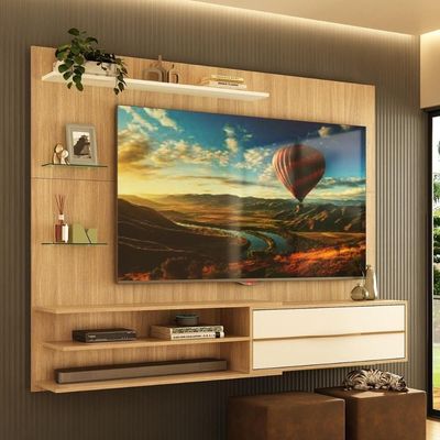 Painel Com Suporte Para Tv Até 65 Polegadas 1 Porta E Prateleiras Multimóveis MP1073 Rustic-branco