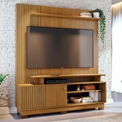 Estante Home Theater Ares Cumaru Para Tv Até 65” Com Pés - Madetec Cumaru