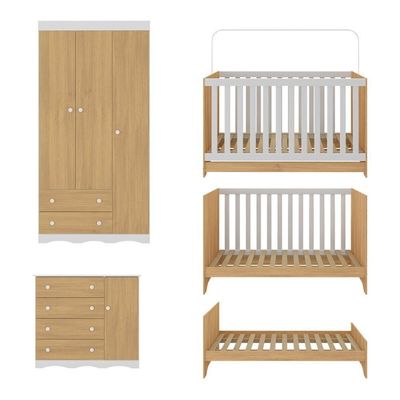 Quarto De Bebê Completo Berço Americano 3 Em 1 Colchão Realeza Multimóveis MP4607 Branco-madeirado