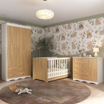Quarto De Bebê Completo Berço Americano 3 Em 1 Colchão Realeza Multimóveis MP4607 Branco-madeirado