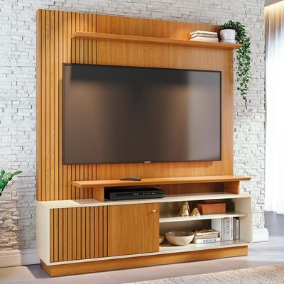 Estante Home Theater Ares Cinamomo/off White Para Tv Até 65” - Madetec Cinamomo/off White