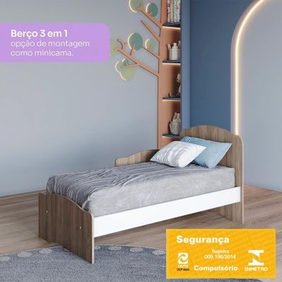 Berço Mini Cama Grade Fixa 133x68 Cm Bala De Menta Rustico Branco Henn