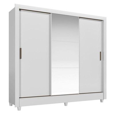 Guarda Roupa Casal 3 Portas De Correr Com Pés E Espelho Italia Branco Brilho - Santos Andirá