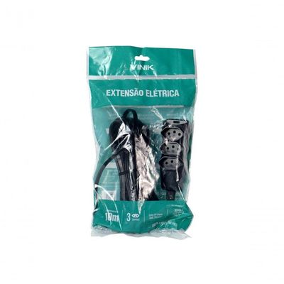 Extensão Elétrica 3 Tomadas Pp Plano 3x0,75 10m Preta