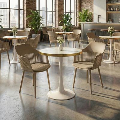 Conjunto Mesa De Jantar Redonda Majestic 70cm Branca Com 2 Cadeiras Estofadas Marcela - Nude Escuro