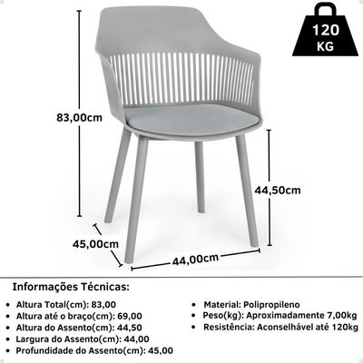 Conjunto Mesa De Jantar Redonda Majestic 70cm Branca Com 2 Cadeiras Estofadas Marcela - Cinza