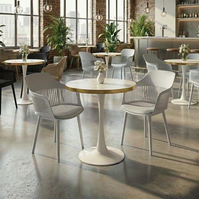 Conjunto Mesa De Jantar Redonda Majestic 70cm Branca Com 2 Cadeiras Estofadas Marcela - Cinza