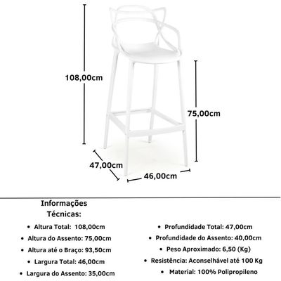 Kit 12 Banquetas Allegra Com Encosto Design Cozinha/bancada - Branco