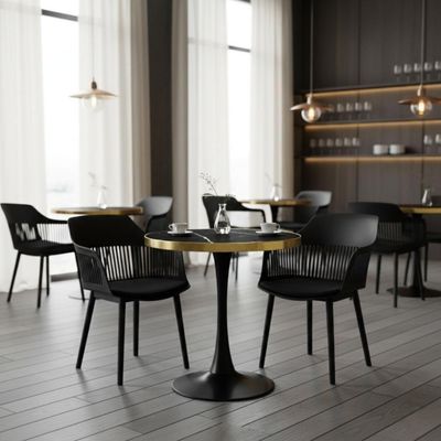 Conjunto Mesa De Jantar Redonda Majestic 70cm Preta Com 2 Cadeiras Estofadas Marcela - Preto