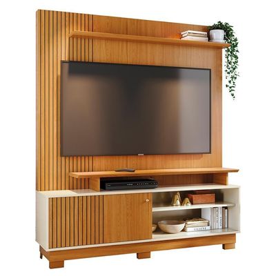Estante Home Theater Ares Cinamomo/off White Para Tv Até 65” Com Pés - Madetec Cinamomo/off White
