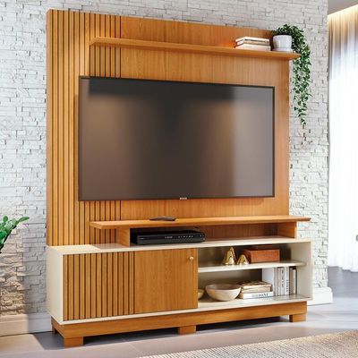 Estante Home Theater Ares Cinamomo/off White Para Tv Até 65” Com Pés - Madetec Cinamomo/off White
