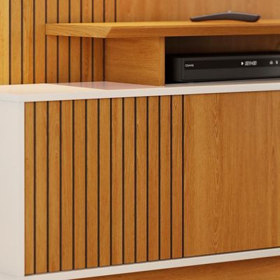 Estante Home Theater Ares Cinamomo/off White Para Tv Até 65” Com Pés - Madetec Cinamomo/off White