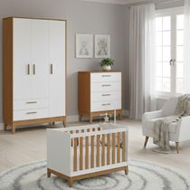 Jogo De Quarto Para Bebe Completo 3 Portas Flip Branco Com Savana