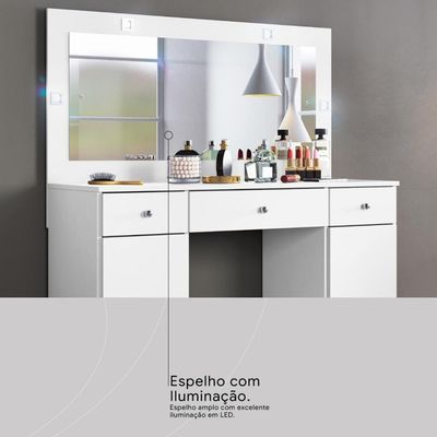 Camarim Penteadeira 3 Gavetas 2 Porta Com Led Viena Branco